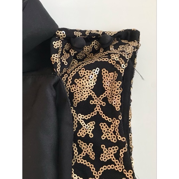 Eva Mendes Women’s Black & Gold Sequin Sleeveless Top Bow Detail Size Medium - Picture 3 of 5